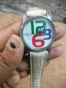 White Band Watch with Colorful Numbers