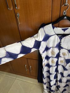 Blue &amp; White Tie-Dye Kurta Set