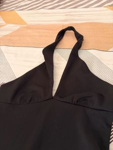 Black Ribbed Halterneck Mini Dress