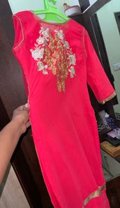 fancy peach long kurti with pearl Work
