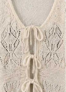 Boho Cream Lace-Up Knit Sweater
