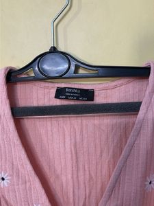 Pink Daisy Embroidered Button-Up Top