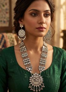 New Oxidized Silver Mirror Work Jewellery Set