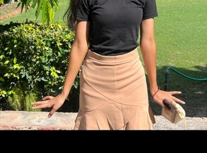 Stylish Tan Skirt with Ruffle Hem