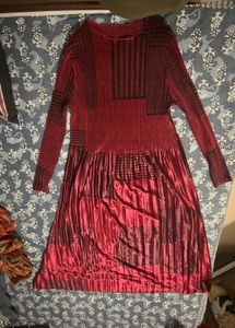 Striking Red & Black Patterned midi , yellow kurti