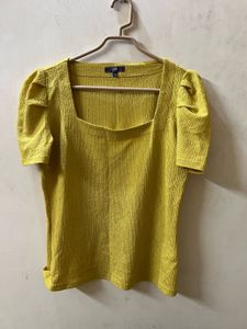 Yellow Puff Sleeve Square Neck Top