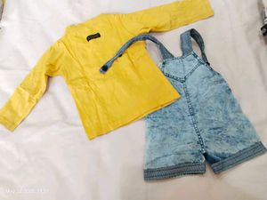 Boys Yellow T-Shirt &amp; Denim Overalls Set