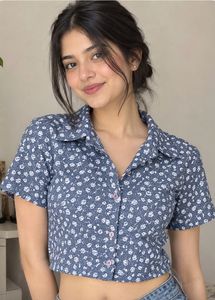 Cute Floral Print Cropped Shirt