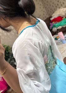 Elegant Blue Gown with White Cape❤️🦋🎀