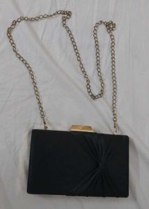 Elegant Black Clutch with Gold Chain