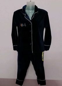URBANIC Navy Blue Velvet Nightsuit