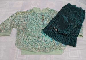 Sparkling Sequin Top with Elegant Pleated Pants