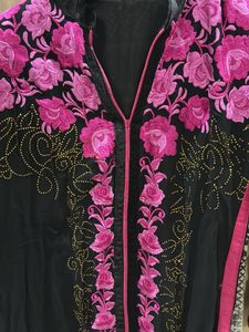 Chiffon Black Thread Embroidery Kurti