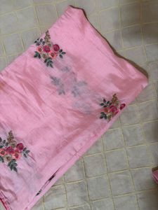 Elegant Pink Embroidered Saree with Blouse