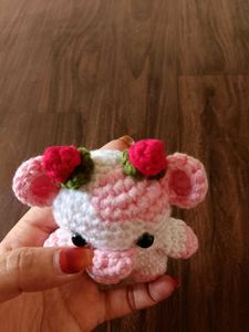 Crocheted cute Strawberry Cow keychain