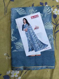 Stylish Blue Floral Print Saree