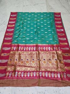 New Beautiful Teal & Pink Silk Saree