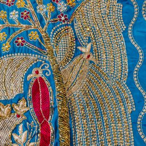 Firozi Blue Peacock Embroidered Party Wear Suit