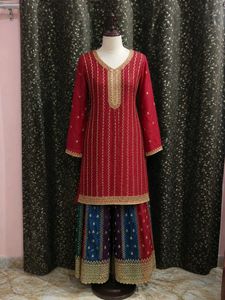 Elegant Red Kurta with Palazzo Set