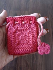 Crochet Fluffy flower mini purse /pouch