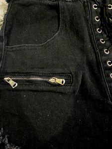 Black Lace-Up Denim Shorts