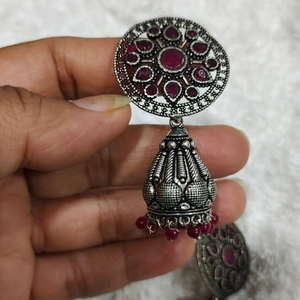 Silver look alike earing with Ruby stone