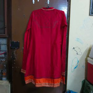 Women's Red Kurta Set with Orange Pants