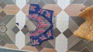 Embroidered Blue Silk unused beautiful Blouse