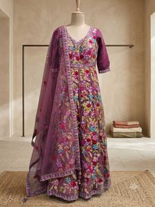 Embroidered Net Gown with Dupatta