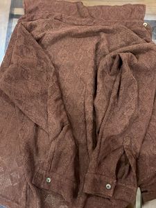 Brown Textured Button-Up Top