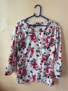 White Floral Print Tunic