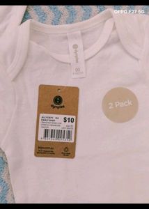 2 White Long Sleeve Baby Bodysuits