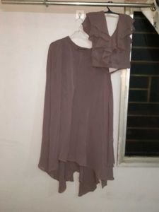 Brown Ruffle Tie Top and plazo