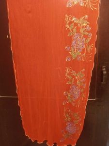 Elegant Red Saree with Floral Print