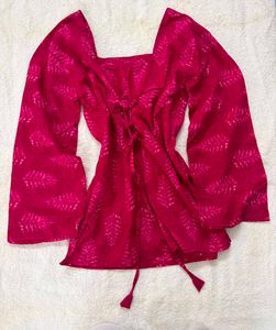 Vibrant Pink Kurti with Leaf Print