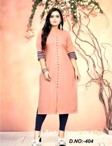 Kurti korean button check designtrend pink1pic