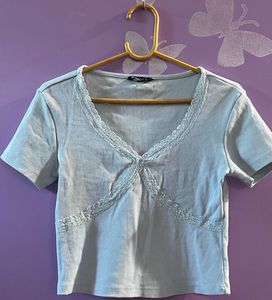 Cute Lace Trimmed V-Neck Top