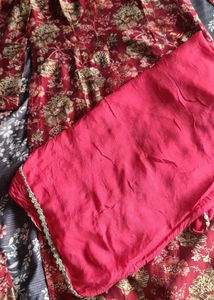Red Floral Print Kurta Set with Dupatta
