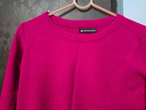 Vibrant Pink Textured Knit Sweat shirt