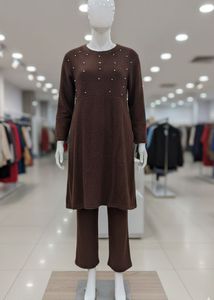🌸Elegant Brown Kurta Pant Set with Pearl Detail