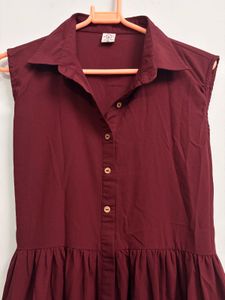 Stylish Maroon Color Block Dress