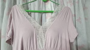 Comfortable Pink Nightgown with Lace Trim