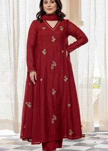 Red Embroidered Kurta Set with Dupatta