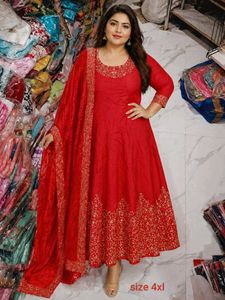 Red Anarkali Kurta with Dupatta Set