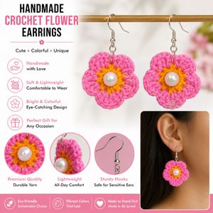 crochet flower earrings &amp; hair clip