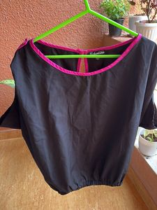 Chic Black Top with Pink Trim