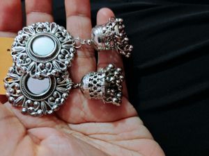 Stylish Mirror Work Jhumka Earrings