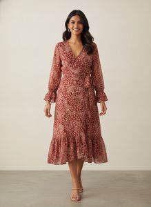 Chic Floral Print Wrap Dress XL size
