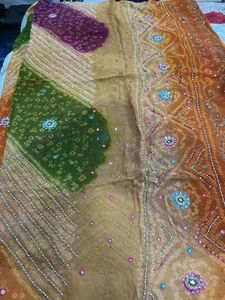 multi color bandhej  hand work saree
