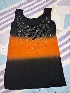 Sparkling Orange & Black Tunic Top